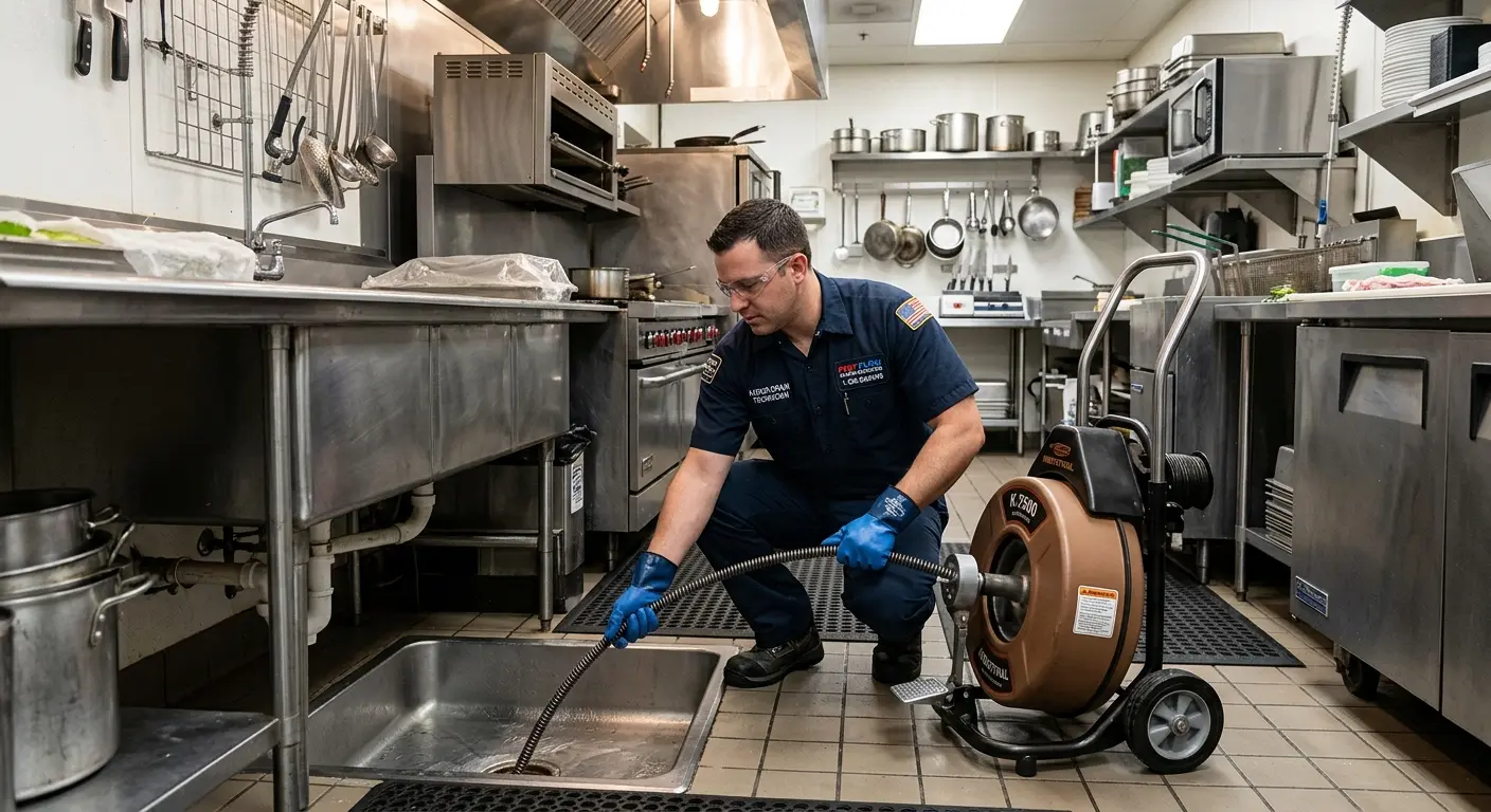 Commercial drain cleaning service in a restaurant kitchen in Abington