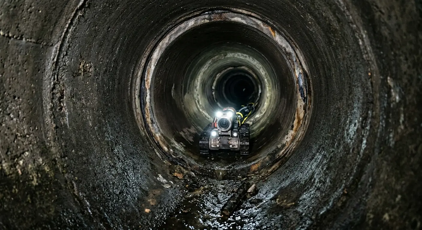 Robotic sewer camera inspecting pipe interior for Sewer Line Repair in Abington